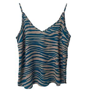 Allison Joy Cami Tank Top V-Neck Lightweight Animal Print Blue/Tan Small